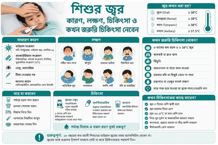 শিশুর জ্বর: কারণ, লক্ষণ, চিকিৎসা ও কখন জরুরি চিকিৎসা নেবেন