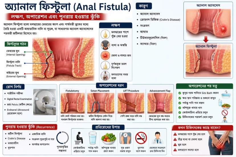 অ্যানাল ফিস্টুলা (Anal Fistula): লক্ষণ, অপারেশন, চিকিৎসা ও পুনরায় হওয়ার ঝুঁকি