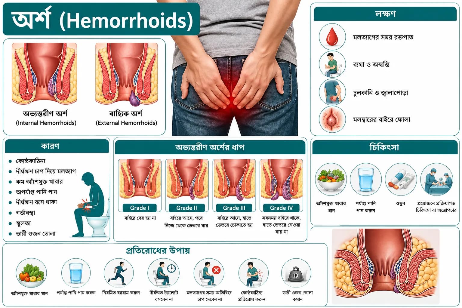 অর্শ (Hemorrhoids): কারণ, লক্ষণ, চিকিৎসা ও প্রতিরোধ