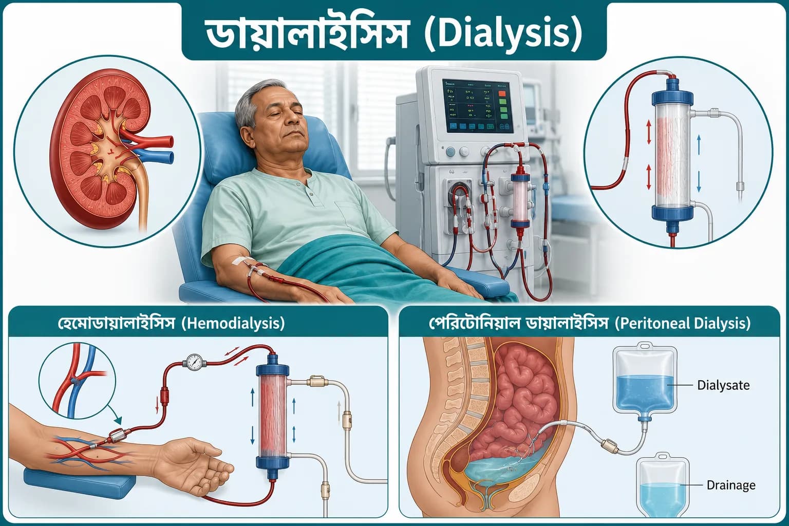 ডায়ালাইসিস (Dialysis): কখন প্রয়োজন, কীভাবে করা হয়, ঝুঁকি, রোগীর করণীয় ও জীবনযাপন