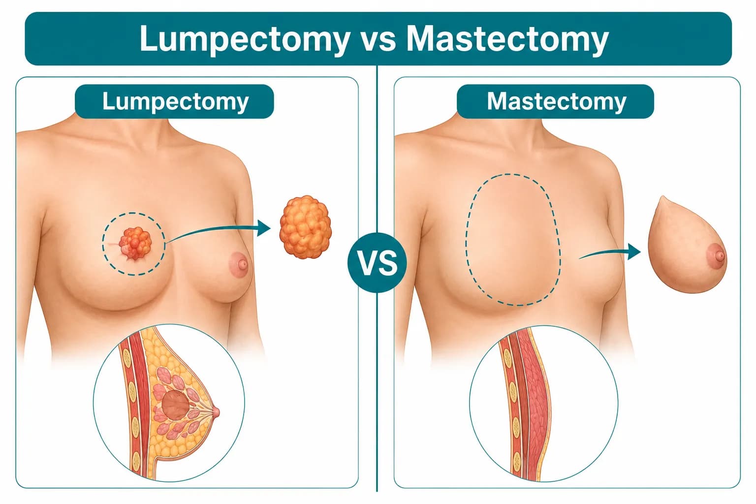 স্তন ক্যানসারের অপারেশন: Lumpectomy না Mastectomy? পার্থক্য, সুবিধা, ঝুঁকি ও কোনটি কার জন্য উপযুক্ত