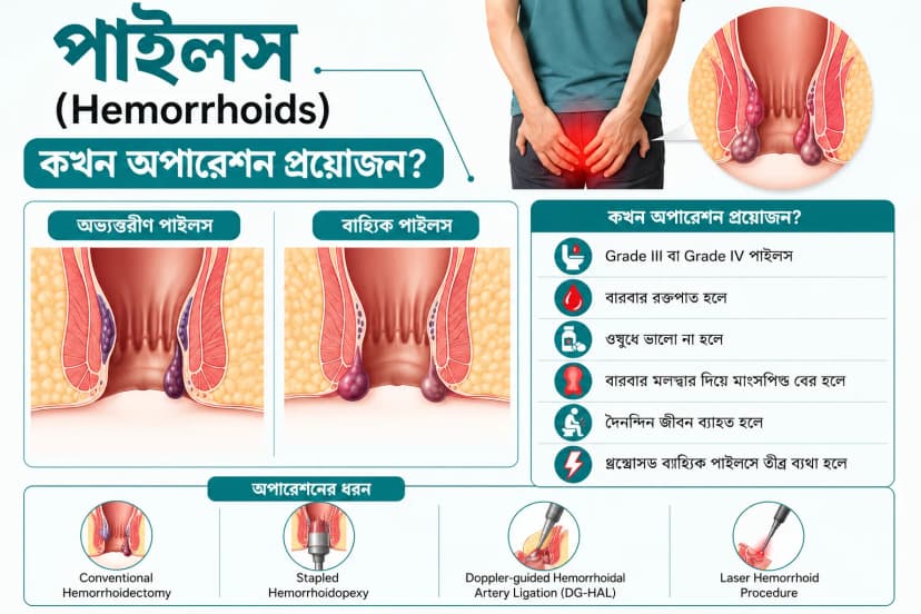 পাইলস (Hemorrhoids): কখন অপারেশন প্রয়োজন?