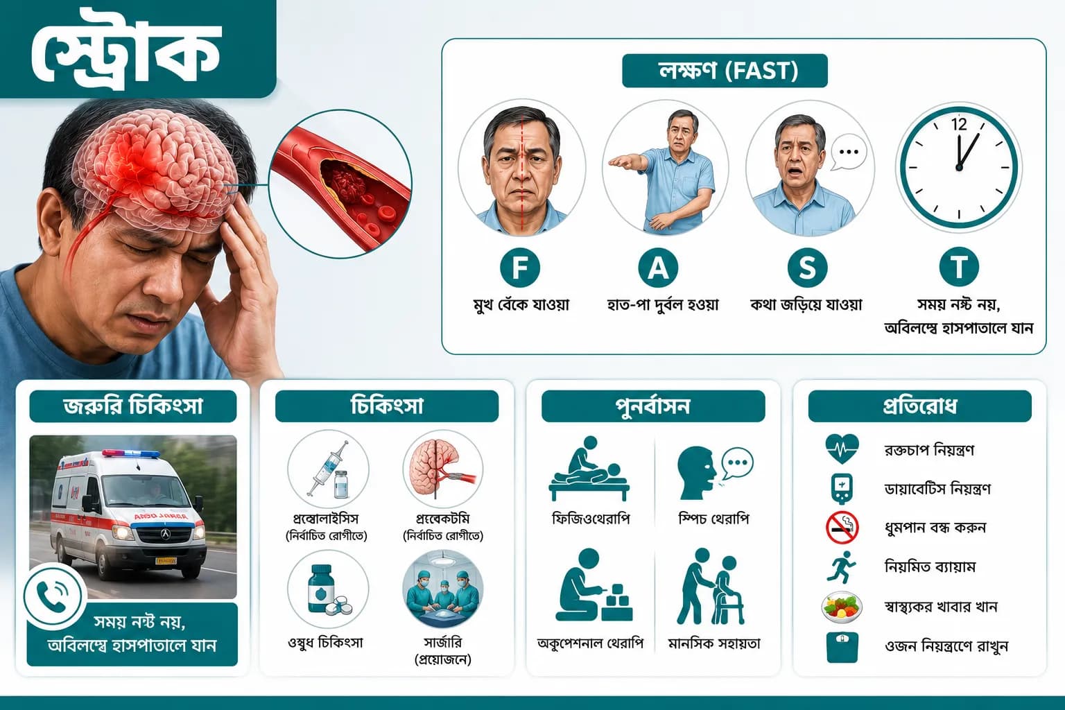 স্ট্রোক: লক্ষণ, জরুরি চিকিৎসা, চিকিৎসা ও পুনর্বাসন