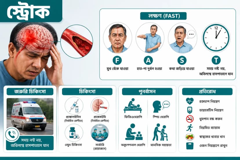 স্ট্রোক: লক্ষণ, জরুরি চিকিৎসা, চিকিৎসা ও পুনর্বাসন