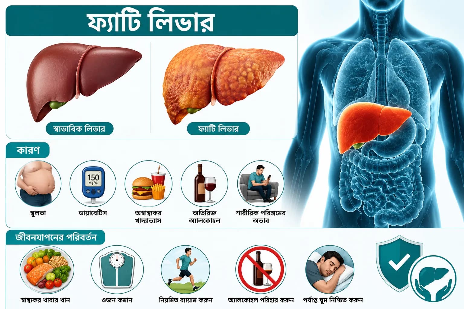 ফ্যাটি লিভার: কারণ, লক্ষণ, চিকিৎসা ও জীবনযাপনের পরিবর্তন