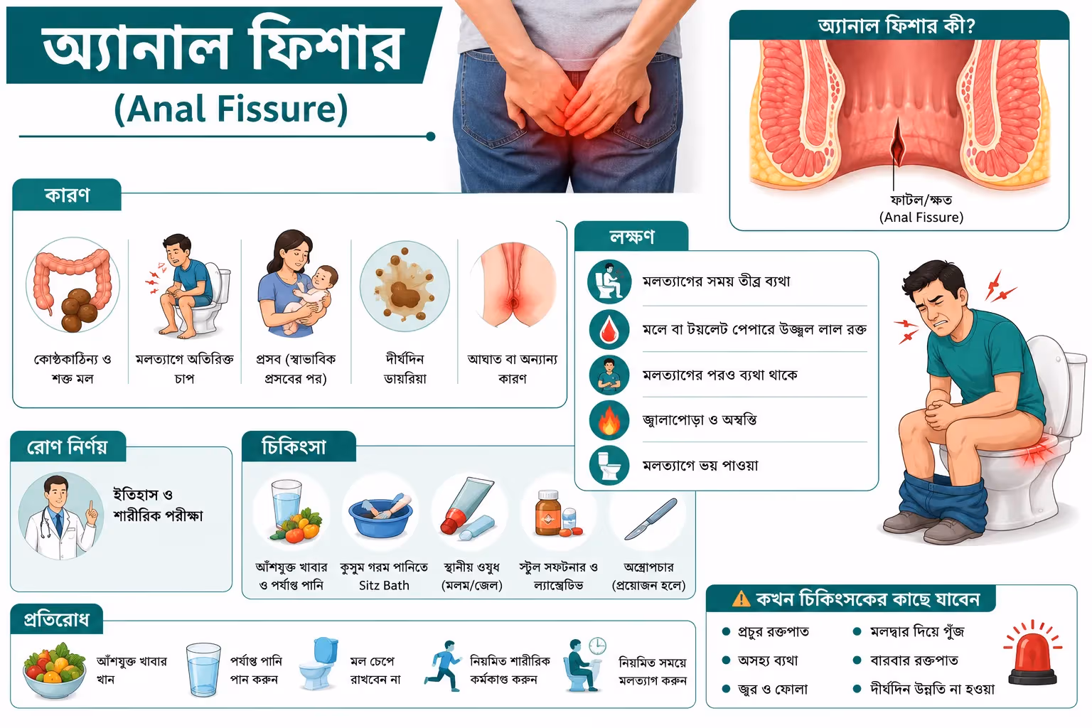 অ্যানাল ফিশার (Anal Fissure): কারণ, লক্ষণ ও চিকিৎসা