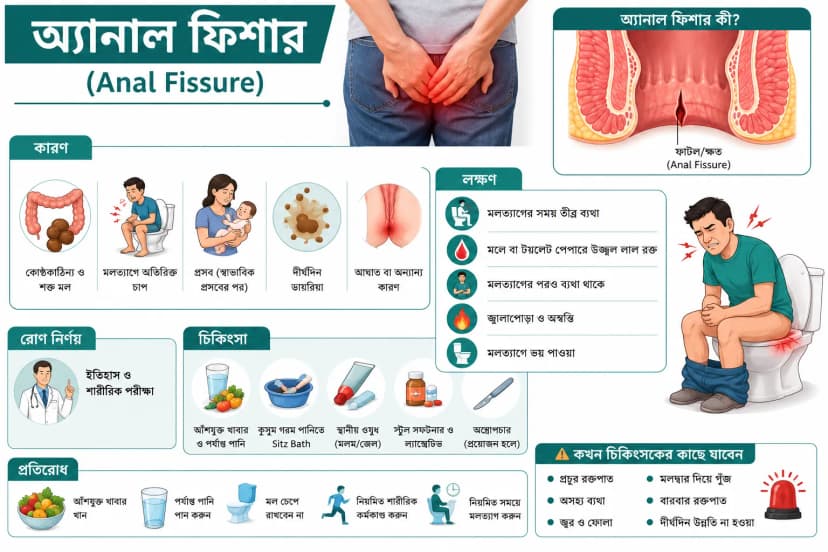 অ্যানাল ফিশার (Anal Fissure): কারণ, লক্ষণ ও চিকিৎসা