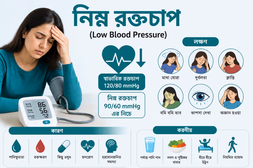 নিম্ন রক্তচাপ (Low Blood Pressure): কারণ, লক্ষণ ও চিকিৎসা