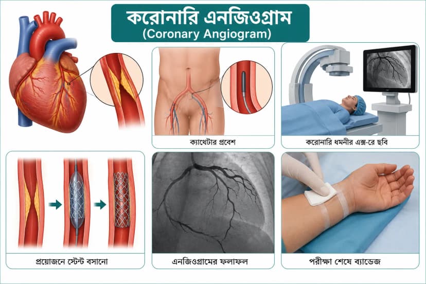 করোনারি এনজিওগ্রাম (Coronary Angiogram): কেন করা হয়, ঝুঁকি, প্রস্তুতি ও কী আশা করবেন