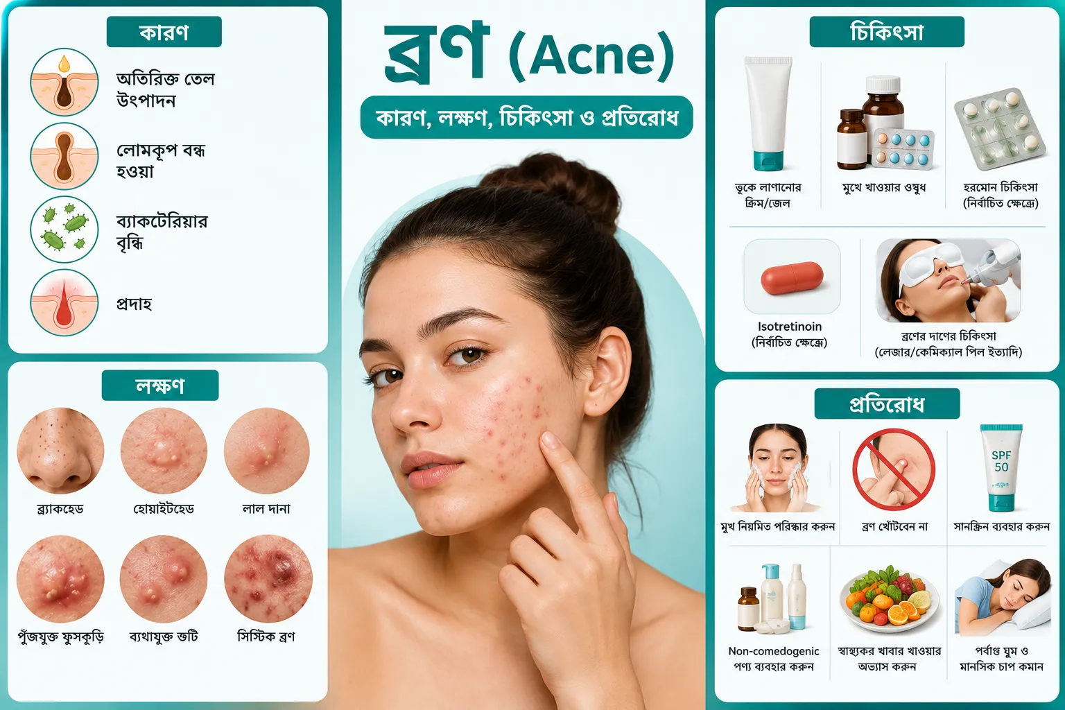 ব্রণ (Acne): কারণ, লক্ষণ, চিকিৎসা ও প্রতিরোধ
