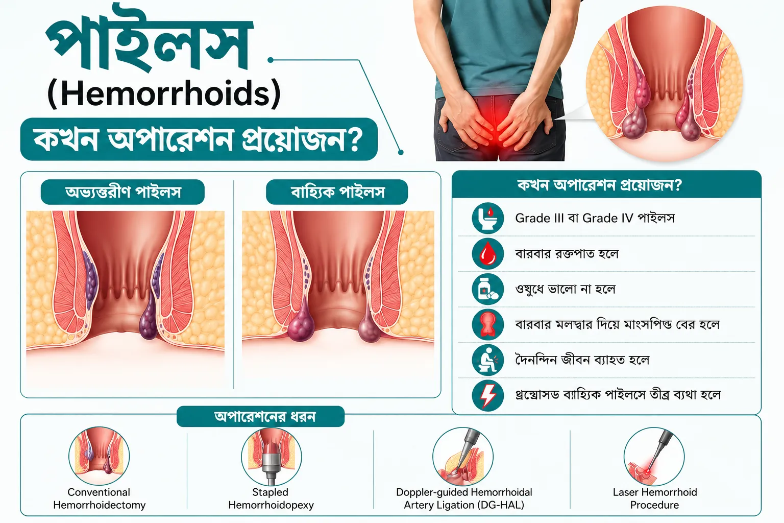 পাইলস (Hemorrhoids): কখন অপারেশন প্রয়োজন?