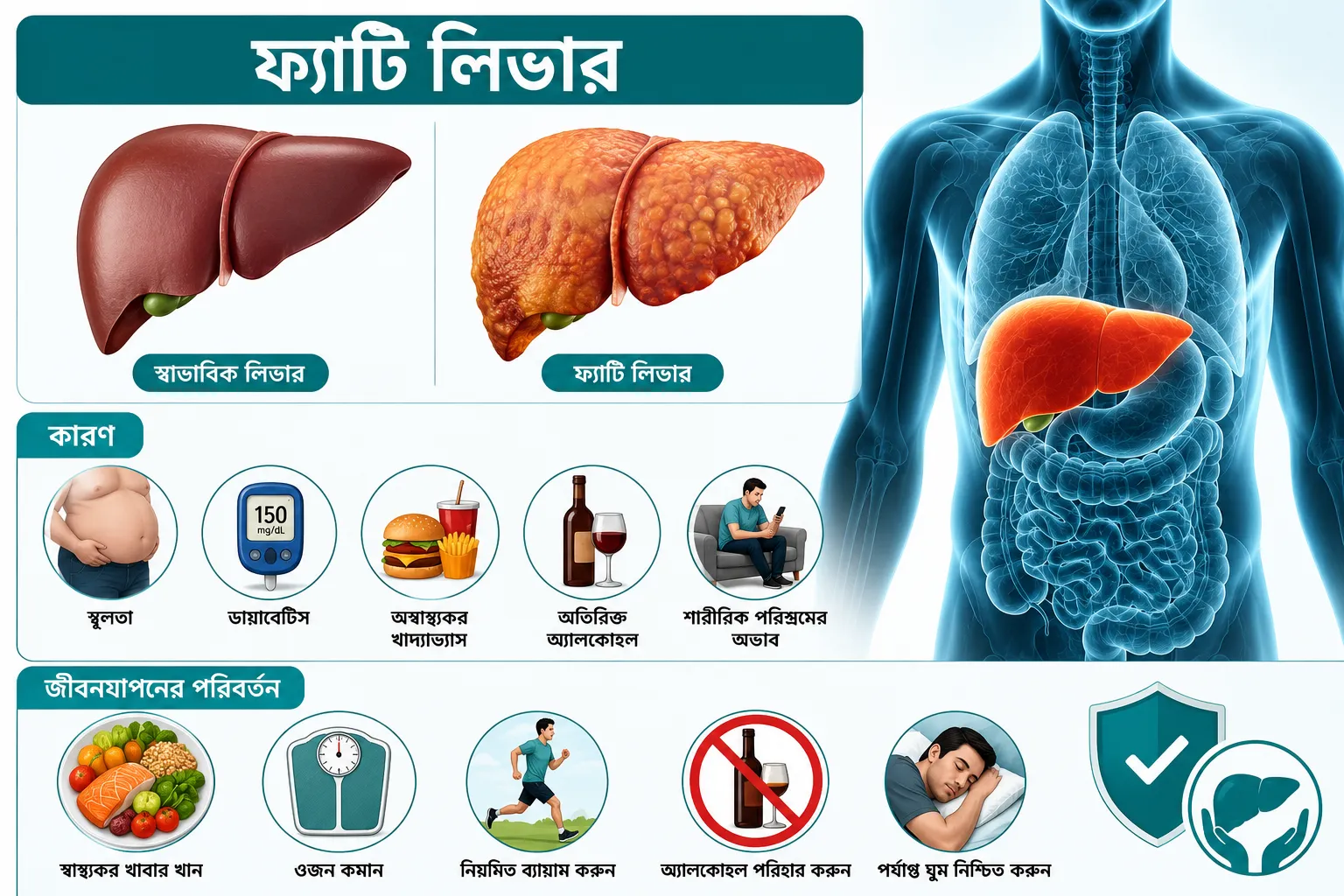 ফ্যাটি লিভার: কারণ, লক্ষণ, চিকিৎসা ও জীবনযাপনের পরিবর্তন