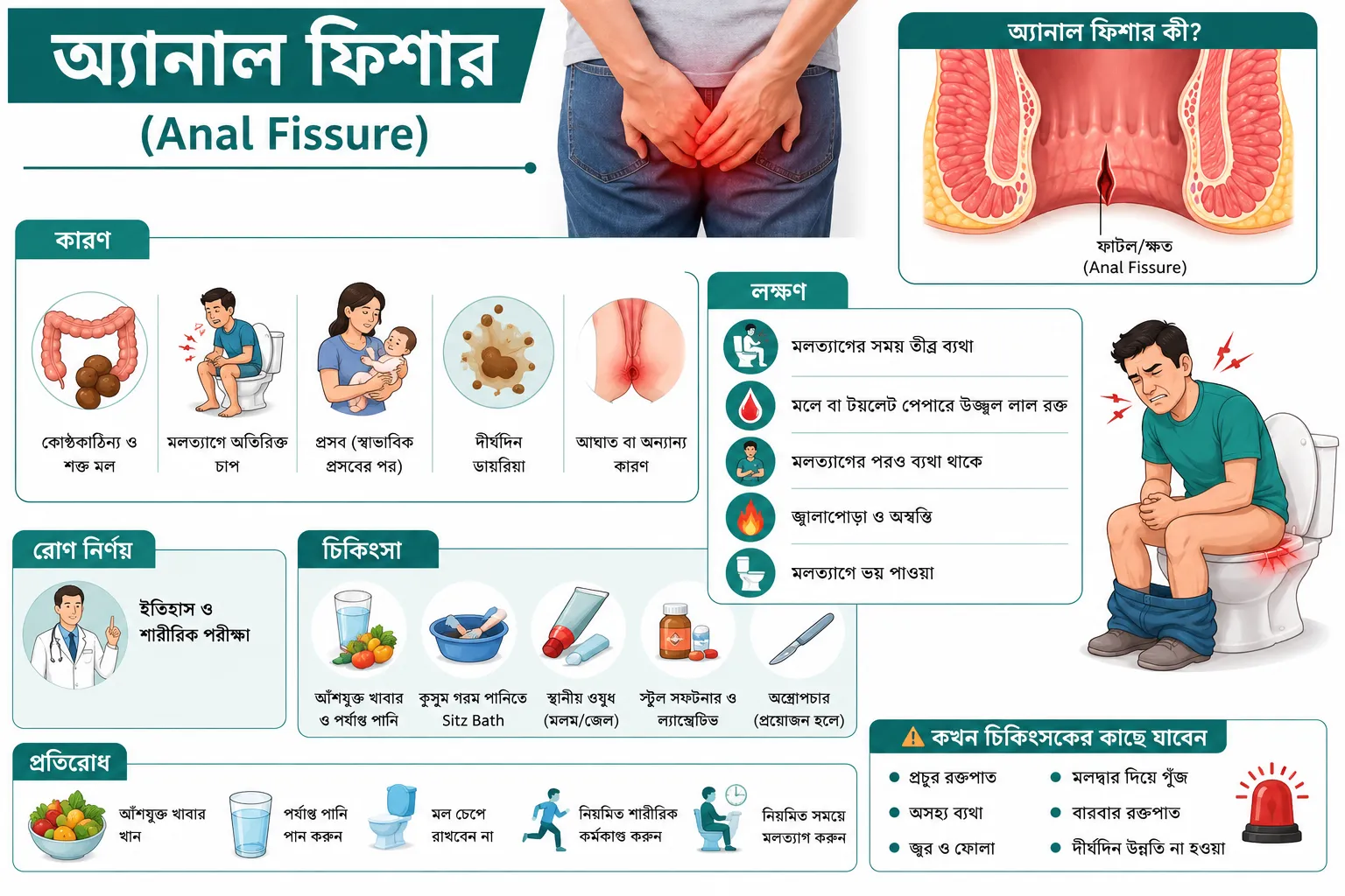 অ্যানাল ফিশার (Anal Fissure): কারণ, লক্ষণ ও চিকিৎসা