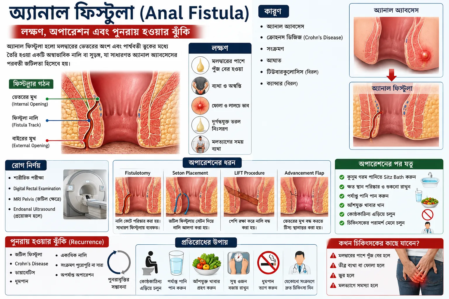 অ্যানাল ফিস্টুলা (Anal Fistula): লক্ষণ, অপারেশন, চিকিৎসা ও পুনরায় হওয়ার ঝুঁকি