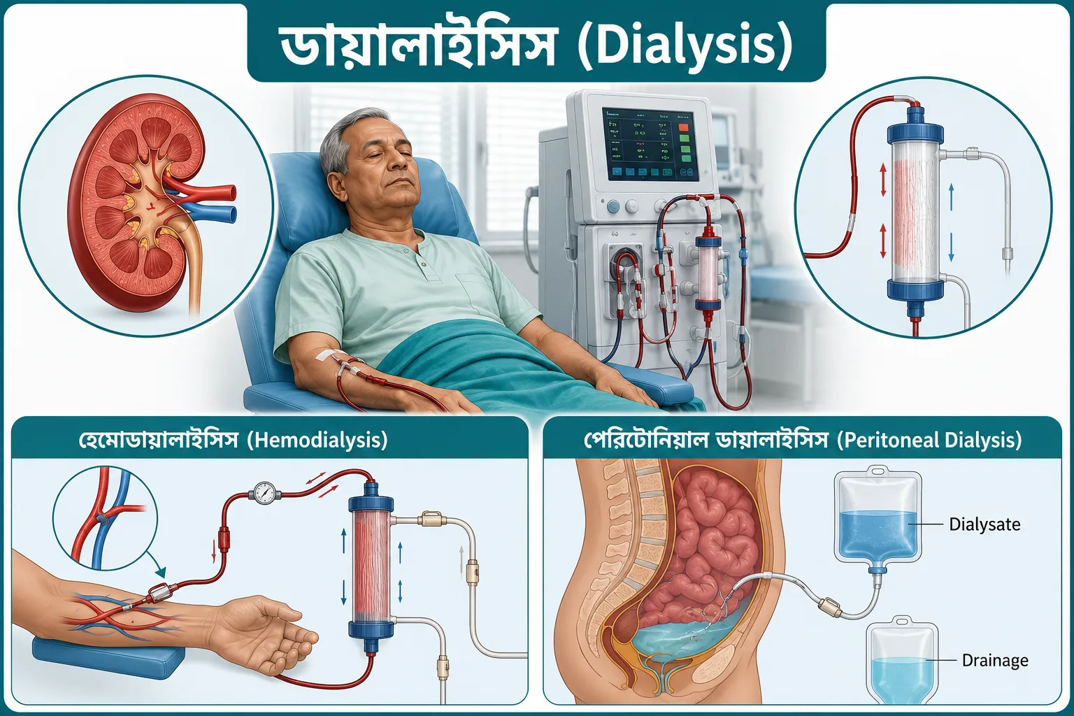 ডায়ালাইসিস (Dialysis): কখন প্রয়োজন, কীভাবে করা হয়, ঝুঁকি, রোগীর করণীয় ও জীবনযাপন