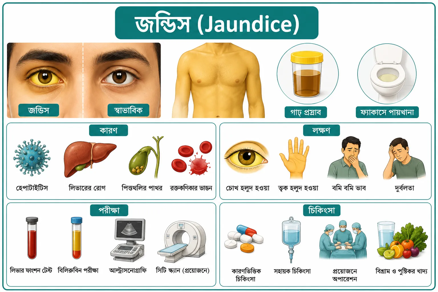 জন্ডিস (Jaundice): কারণ, লক্ষণ, পরীক্ষা, চিকিৎসা ও প্রতিরোধ